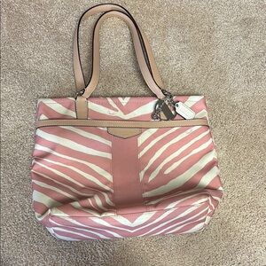 Coach Pink and Cream Zebra Print Tote